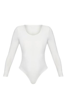 White Second Skin Long Sleeve Thong Bodysuit | PrettyLittleThing