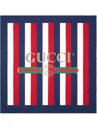 Gucci blue, White And Red Gucci Logo Sylvie Stripe Silk Scarf - Farfetch