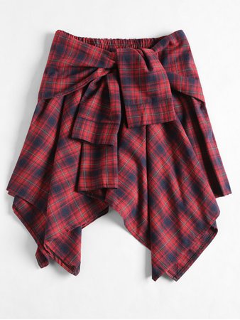 Tied Plaid Asymmetrical Skirt CHERRY RED: Skirts ONE SIZE | ZAFUL