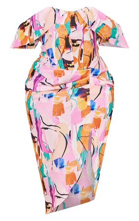 Plus Multi Bardot Ruched Side Midi Dress | PrettyLittleThing USA