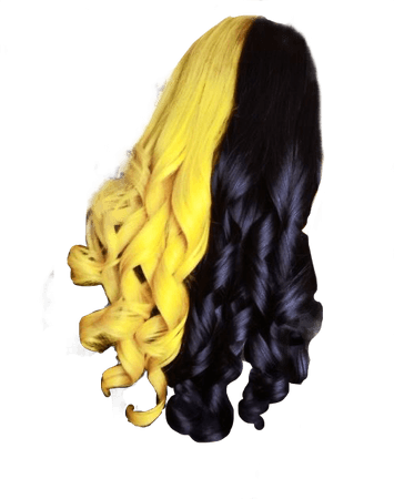 Yellow and black split dye hair