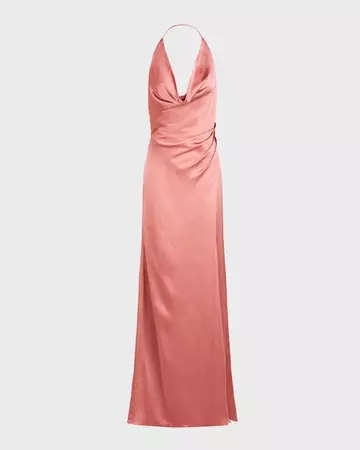 Halston Sutton Cowl-Neck Satin Gown | Neiman Marcus