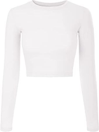 Design by Olivia Women's Solid Long Sleeve Round Neck Crop T Shirt Top at Amazon Women’s Clothing store