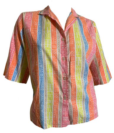 Bright Novelty Print Striped Cotton Blouse circa 1960s – Dorothea's Closet Vintage