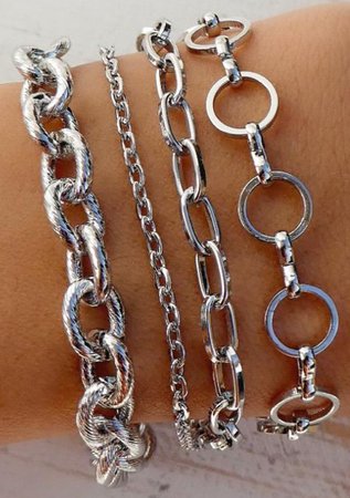 Silver Chain Bracelet Set