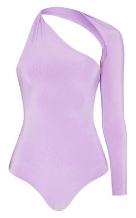 Lilac One Shoulder Asymmetric Bodysuit | PrettyLittleThing