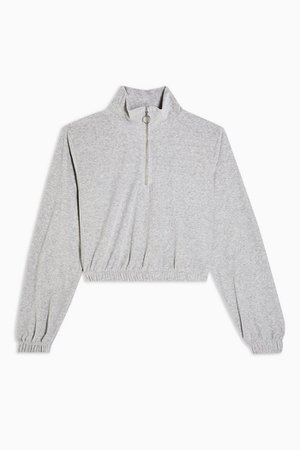 Grey Velour Funnel Sweatshirt | Topshop