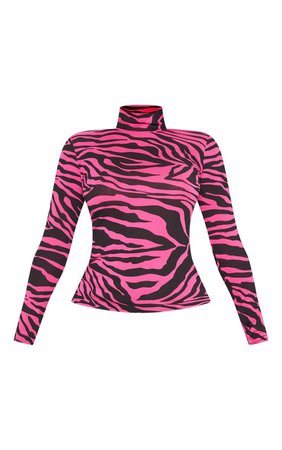 Neon Pink Zebra Printed High Neck Top | PrettyLittleThing USA