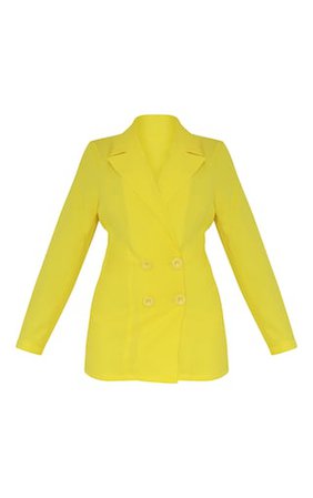Petite Lemon Yellow Button Front Oversized Blazer | PrettyLittleThing USA