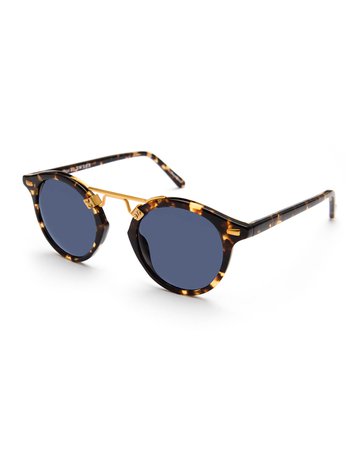 KREWE St. Louis Round Polarized Sunglasses, Blue/Brown Tortoise | Neiman Marcus
