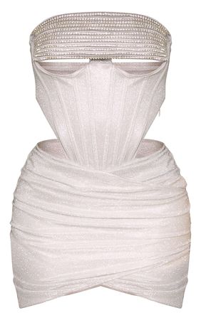 Shape Silver Glitter Corset Diamante Bodycon Dress | PrettyLittleThing USA