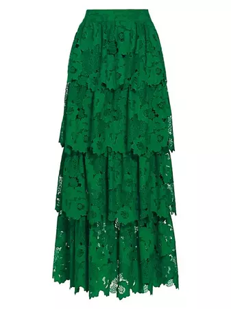 Shop Alice + Olivia Jia Ruffle Lace Maxi Skirt | Saks Fifth Avenue
