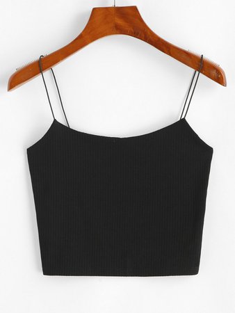[29% OFF] 2020 Plain Ribbed Bungee Cami Top In BLACK | ZAFUL