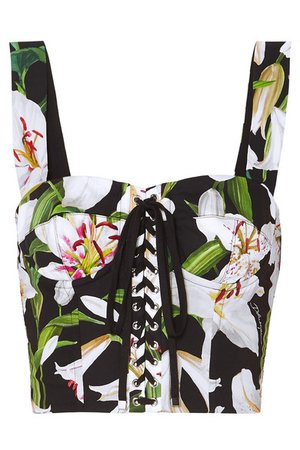 Dolce & Gabbana | Cropped floral-print cotton-blend poplin and mesh bustier top | NET-A-PORTER.COM