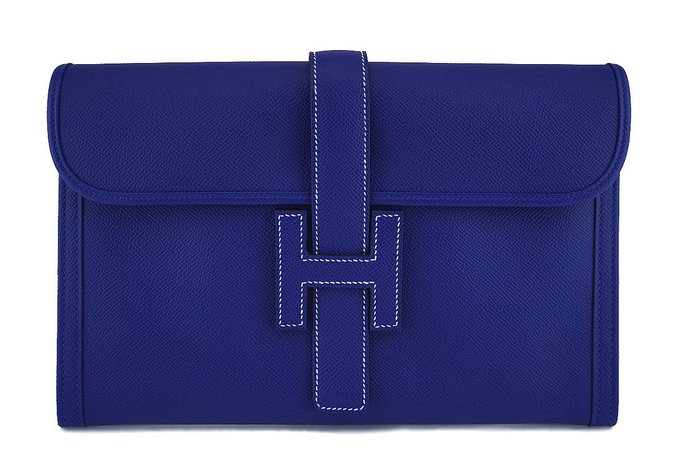 Hermès 29cm Electric Blue Jige Clutch Bag NIB