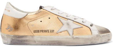 Superstar Distressed Metallic Textured-leather And Suede Sneakers