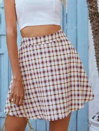 Tartan High Waist Zipper Skirt | SHEIN USA