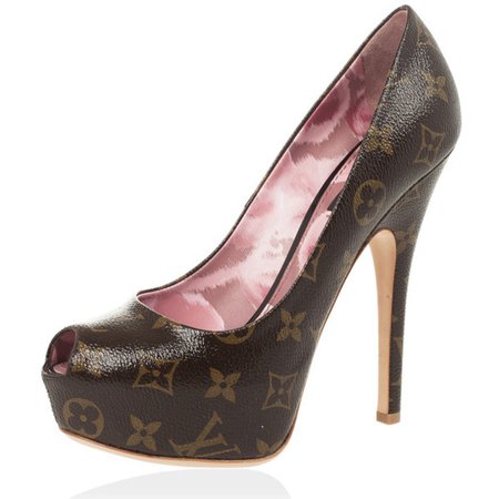 shoes, louis vuitton, heels, designer, high heels, leather, peep toe pumps, platform pumps - Wheretoget