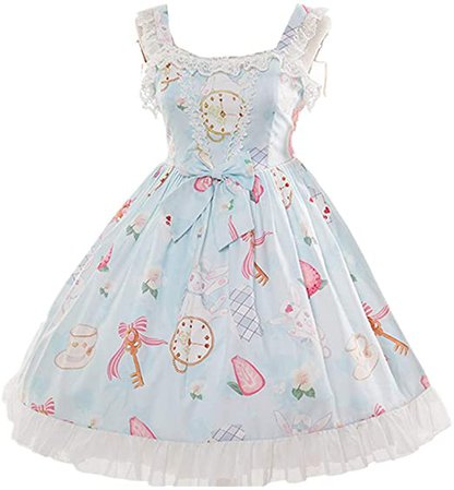 Amazon.com: Vestido de princesa JSK de chiffon sem mangas com estampa de coelho da Sweet Lolita: Clothing