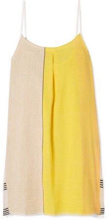 Zena Frayed Embroidered Cotton-blend Gauze Mini Dress - Yellow