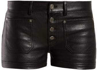 Button Front Leather Shorts - Womens - Black