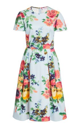 Pleated Floral-Print Cotton-Blend Dress By Carolina Herrera | Moda Operandi