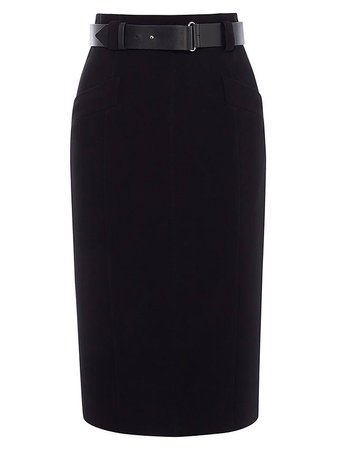 Karen Millen Belt Pencil Skirt, Black at John Lewis & Partners