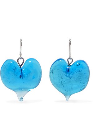 Maryam Nassir Zadeh | Heart silver-tone glass earrings | NET-A-PORTER.COM