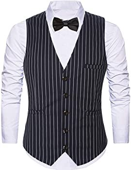 Mens 1920s Accessories Gangster Stripe Vest Set - Gangster Spats, Armbands, Pre Tied Bow Tie, Toy Fake Cigar, Black, L1 at Amazon Men’s Clothing store