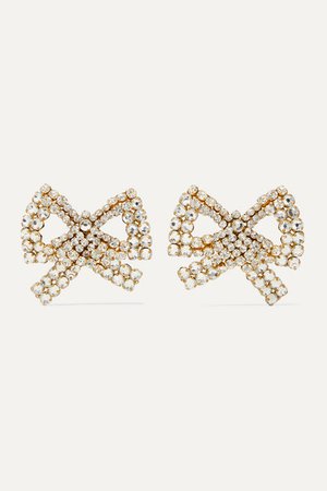 Rebecca de Ravenel | Tie Me Up gold-plated crystal clip earrings | NET-A-PORTER.COM