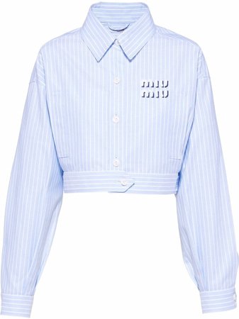 Miu Miu cropped Oxford logo-print shirt - FARFETCH