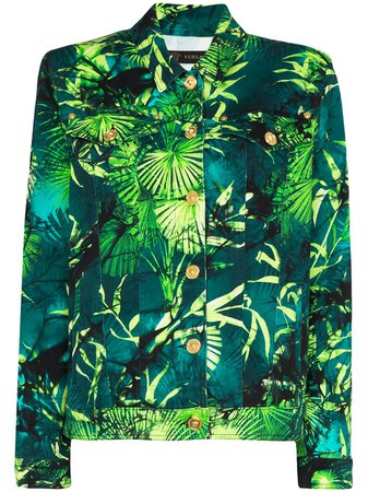 Versace Palm Print Denim Jacket - Farfetch