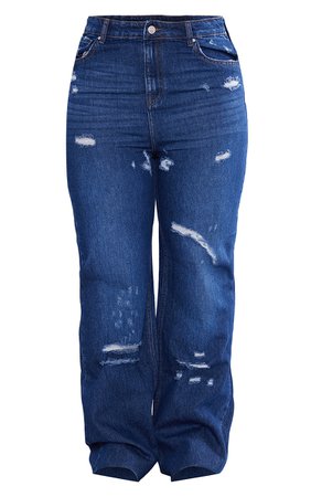 Plt Recycled Shape Dark Blue Wash Wide Leg Jeans | PrettyLittleThing USA