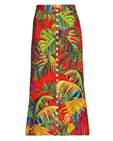Farm Rio Urban Jungle Linen-Blend Midi Skirt | INTERMIX®