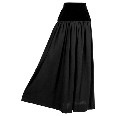 YVES SAINT LAURENT YSL 1976-77 Russian Collection Black Wool and Velvet Skirt For Sale at 1stDibs