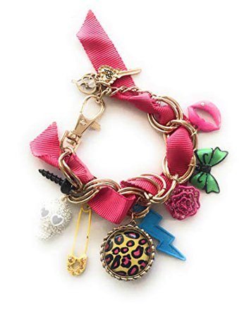 Betsey Johnson "50th Anniversary" Hot Pink Ribbon Charm Bracelet: Clothing