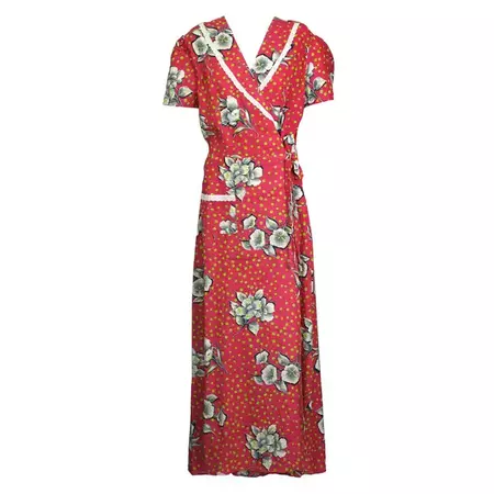 Graphic Seersucker Floral Print 1930s Wrap Dress For Sale at 1stDibs
