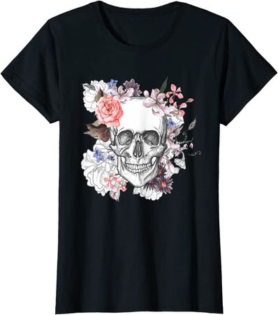 Amazon.com: Flower Skull T-Shirt Sugar Skull Roses for Women Girls, Mens T-Shirt : Clothing, Shoes & Jewelry