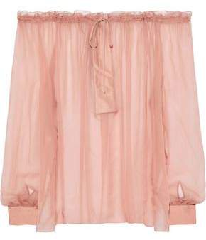 Off-the-shoulder Satin-trimmed Silk-chiffon Blouse