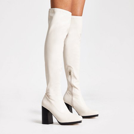White over the knee platform boots | River Island