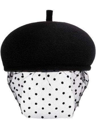Maison Michel Bonnie Polka Dot Veil Hat | Black | MILANSTYLE.COM