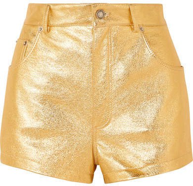 Metallic Crinkled-leather Shorts - Gold
