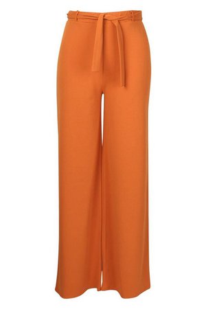 Plus High Waist Wide Leg Tie Side Trouser | Boohoo orange