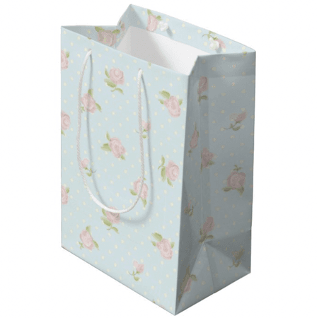 Vintage blue pink floral polka dot cream chic medium gift bag
