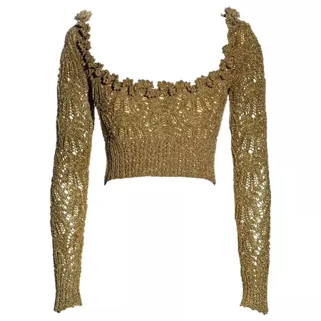 Vivienne Westwood gold crochet lurex long-sleeve cropped corset, fw 1993 For Sale at 1stDibs