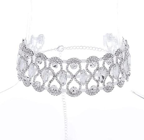 Rhinestone Necklace Choker Crystal Collar Silver