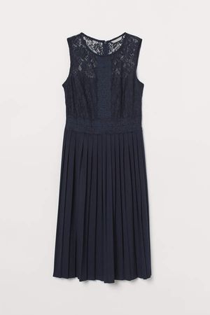 Pleated Lace Dress - Blue