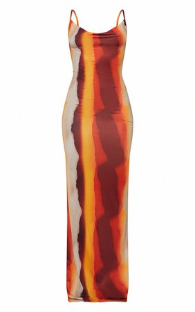 Orange Ombre Print Cowl Neck Strappy Maxi Dress | PrettyLittleThing USA