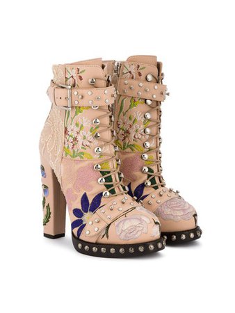 Alexander McQueen Floral Embroidered Heeled Ankle Boots