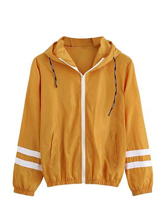Amazon.com: SweatyRocks Women's Colorful Splash Printing Zip up Windbreaker Jacket with Hood (Small, Mustard): Clothing